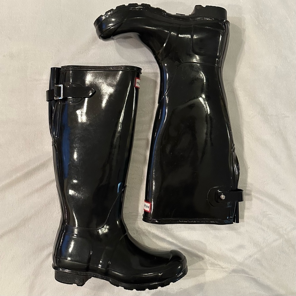 Hunter Original Tall Glossy Black Rain Boot Women’s 6 classic weather high boots - Picture 2 of 9